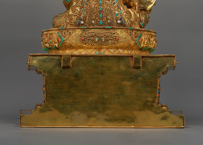 Guru Rinpoche with Sacred Halo Royal Throne Statue | Lotus-Born Padmasambhava Artwork