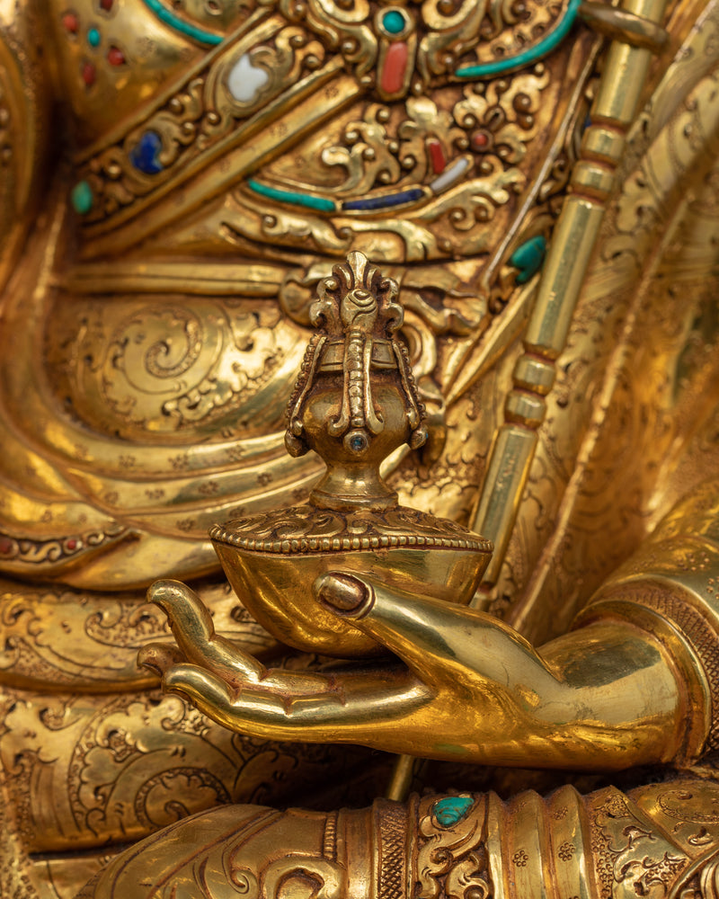 Guru Rinpoche with Sacred Halo Royal Throne Statue | Lotus-Born Padmasambhava Artwork