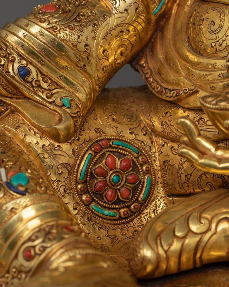 Guru Rinpoche with Sacred Halo Royal Throne Statue | Lotus-Born Padmasambhava Artwork