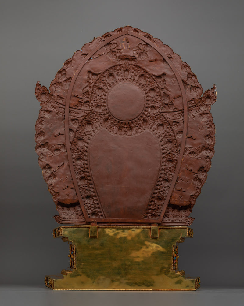 Guru Rinpoche with Sacred Halo Royal Throne Statue | Lotus-Born Padmasambhava Artwork