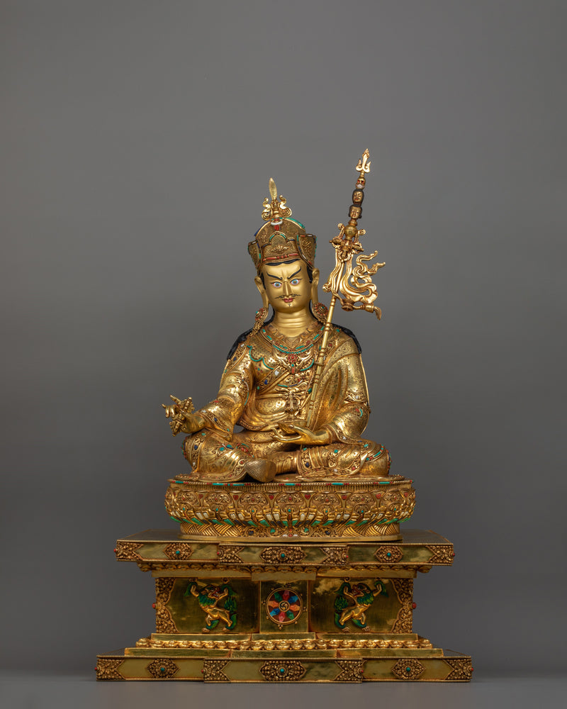 Guru Rinpoche with Sacred Halo Royal Throne Statue | Lotus-Born Padmasambhava Artwork