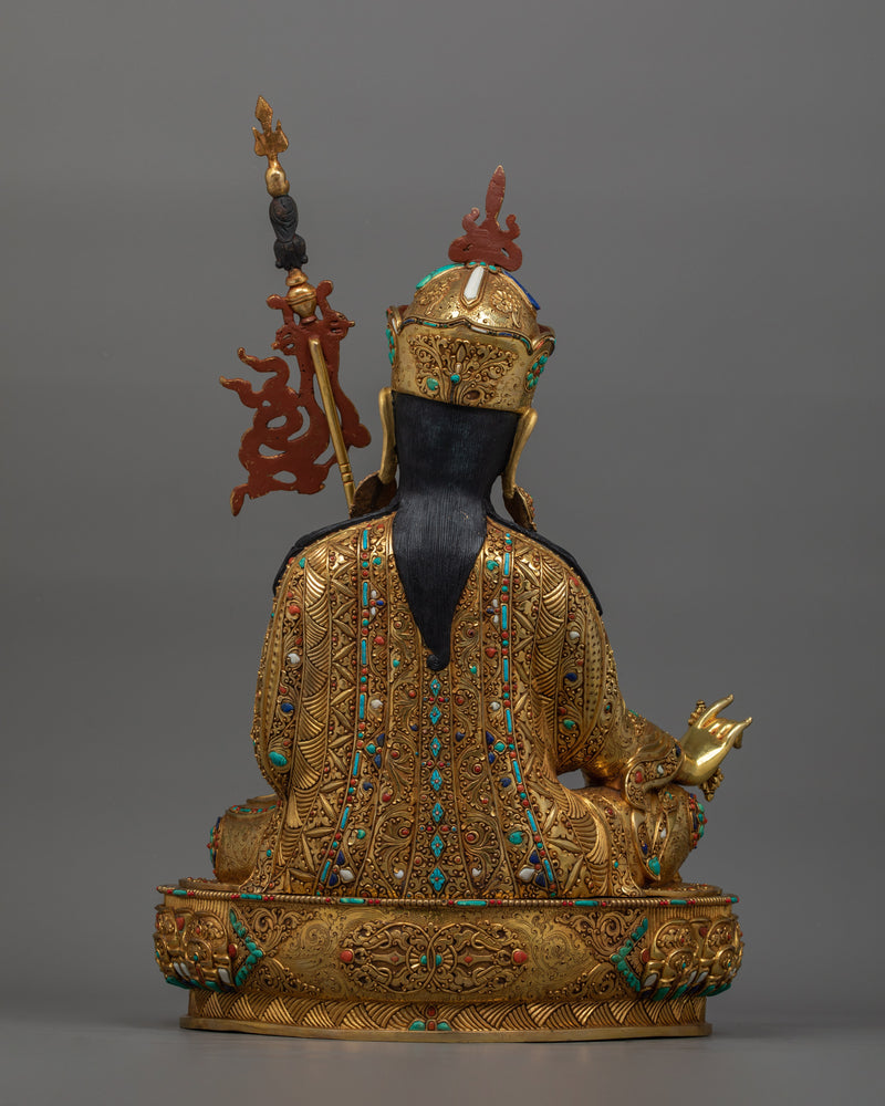 Crafted in 24K Gold Tibetan Padmasambhava Sculpture | The Lotus Born Master Figurine