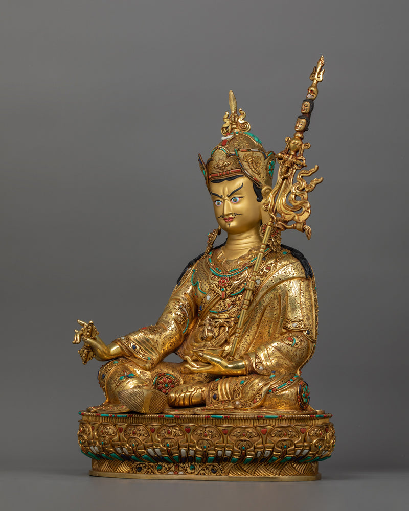 Crafted in 24K Gold Tibetan Padmasambhava Sculpture | The Lotus Born Master Figurine