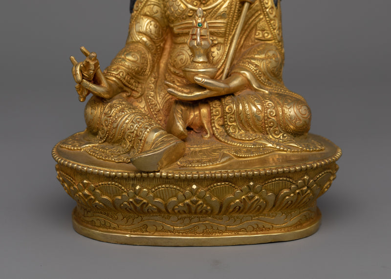 Handcrafted Guru Rinpoche Statue for Shrine| 24K Gold Gilded Copper Artwork