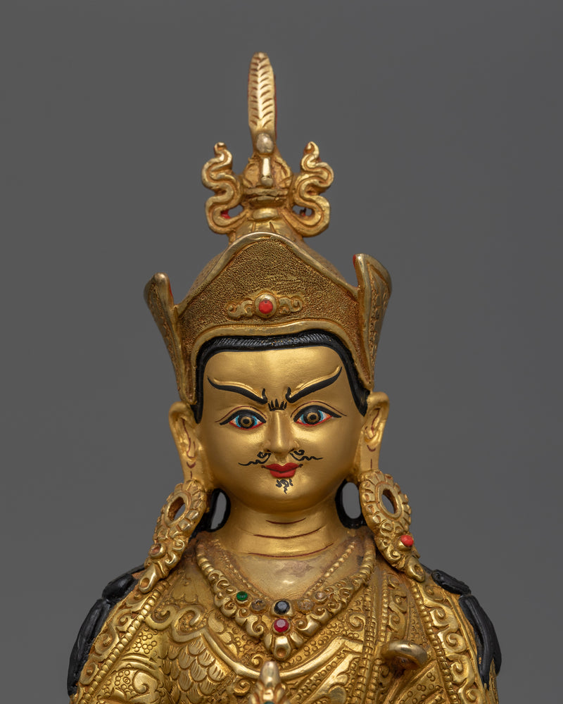 Handcrafted Guru Rinpoche Statue for Shrine| 24K Gold Gilded Copper Artwork