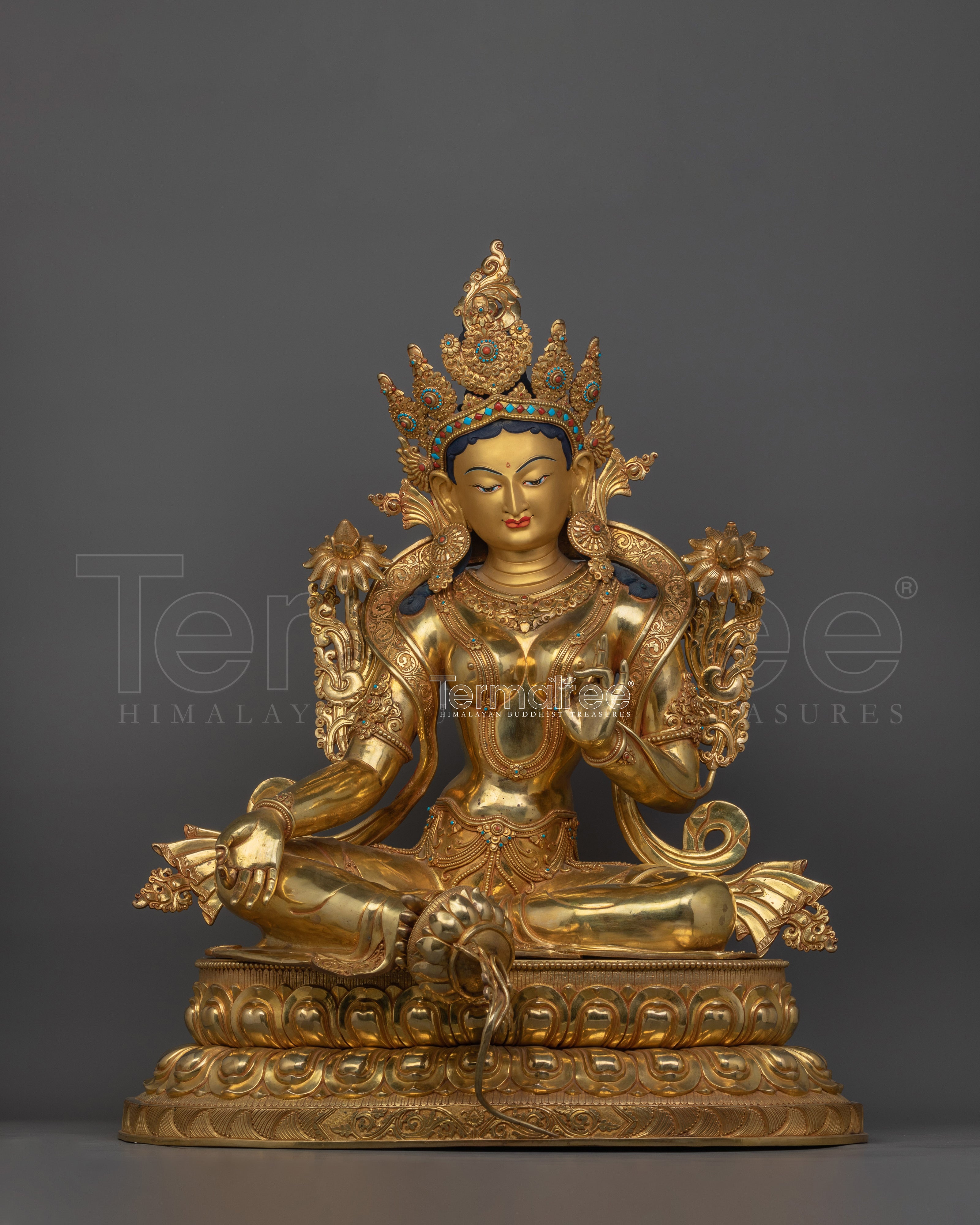 32.3 Inch Large Green Tara Statue for Dharma | The Female Buddha in Buddhism
