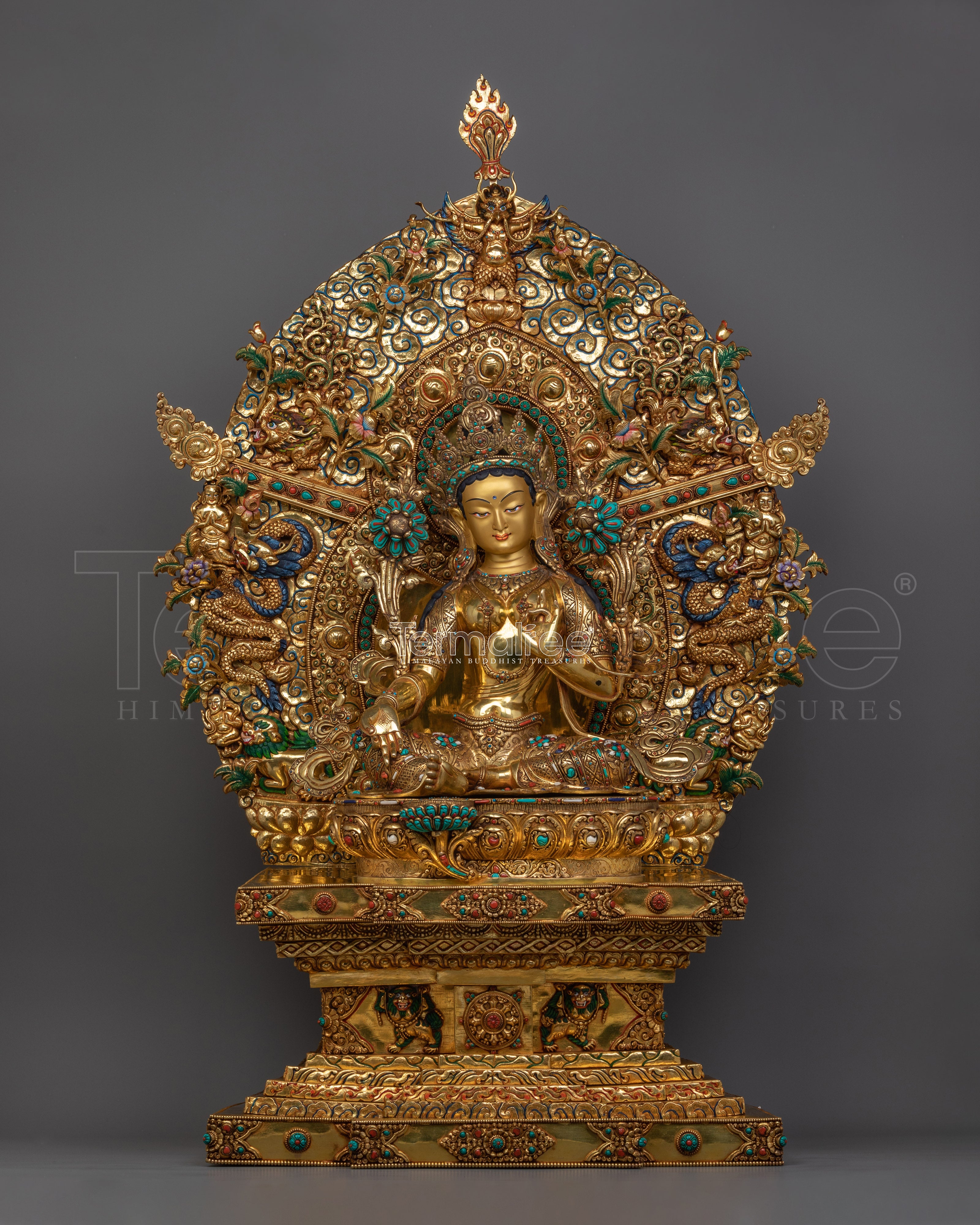 Exquisite Green Tara Statue | 40.4” Handcrafted Copper Statue with 24K Gold Gilding