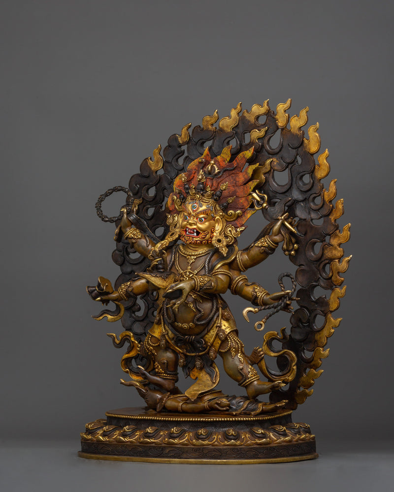 Six Armed Mahakala Protector Deity Sacred Figurine | Guardian of the Dharma