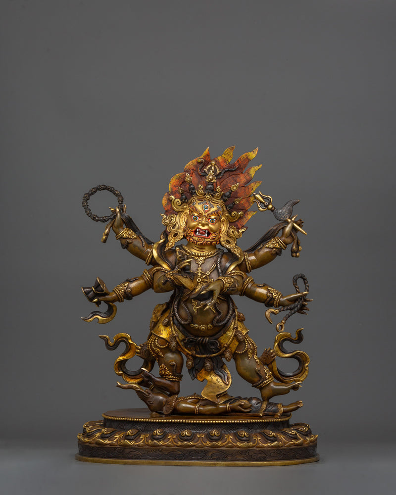 Six Armed Mahakala Protector Deity Sacred Figurine | Guardian of the Dharma