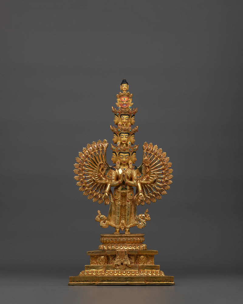 Magnificent 1000-Armed Chenrezig Statue | 19.7” 24K Gold Gilded Copper Statuette
