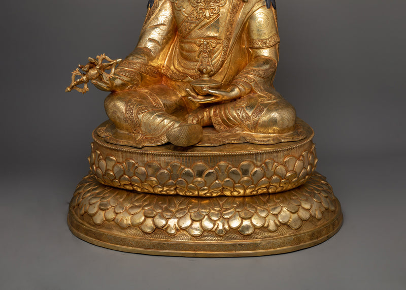 Majestic Guru Rinpoche Statue | 27.2” Handcrafted 24K Gold Gilded Masterpiece