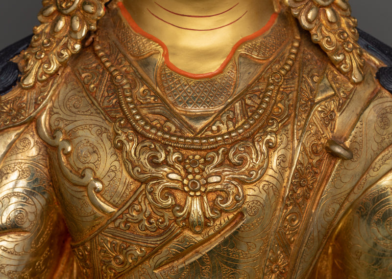 Majestic Guru Rinpoche Statue | 27.2” Handcrafted 24K Gold Gilded Masterpiece