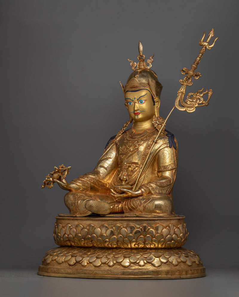Majestic Guru Rinpoche Statue | 27.2” Handcrafted 24K Gold Gilded Masterpiece