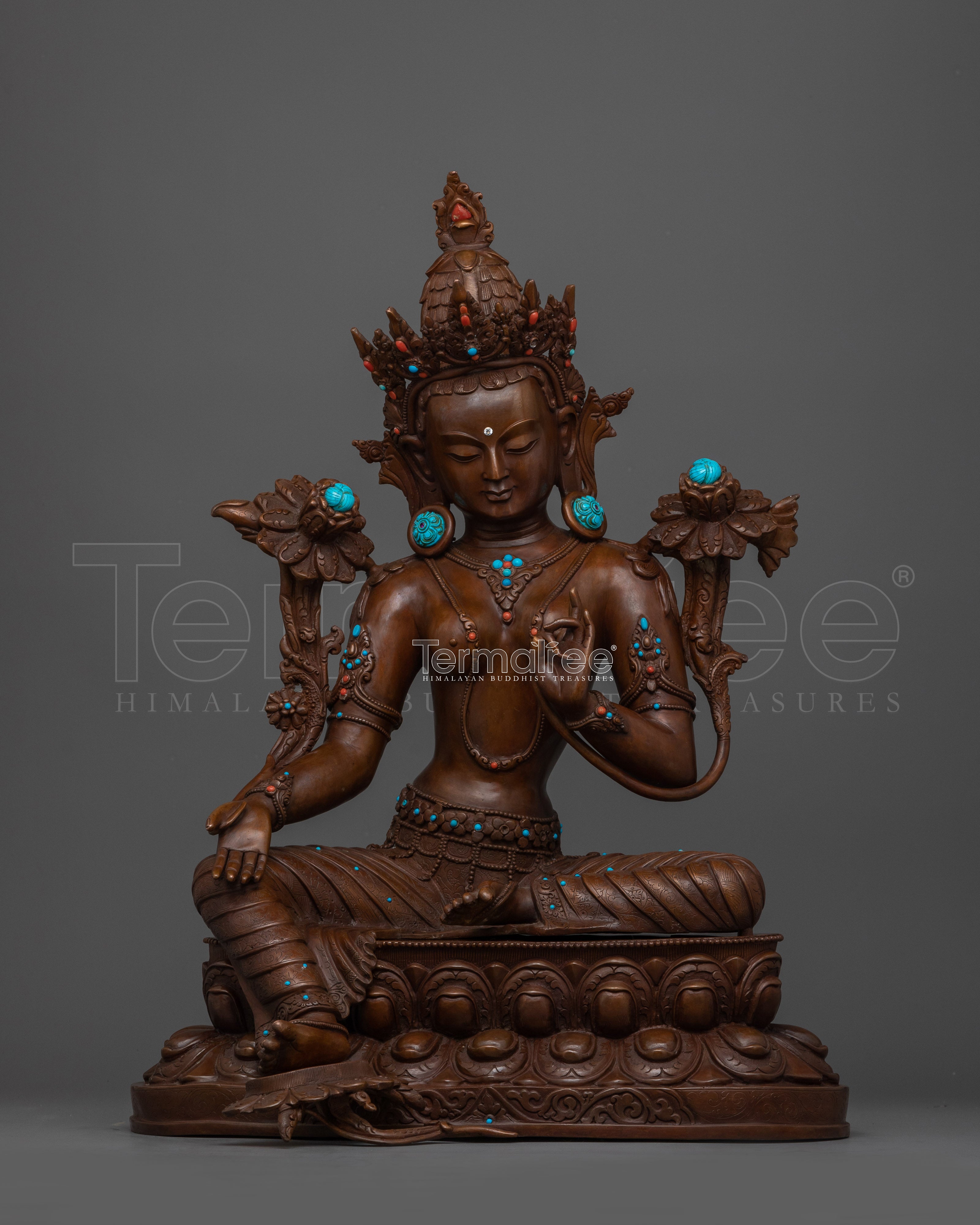 Oxidized Copper Mother of Liberation Green Tara Sculpture | Shyama Tara Compassionate Deity