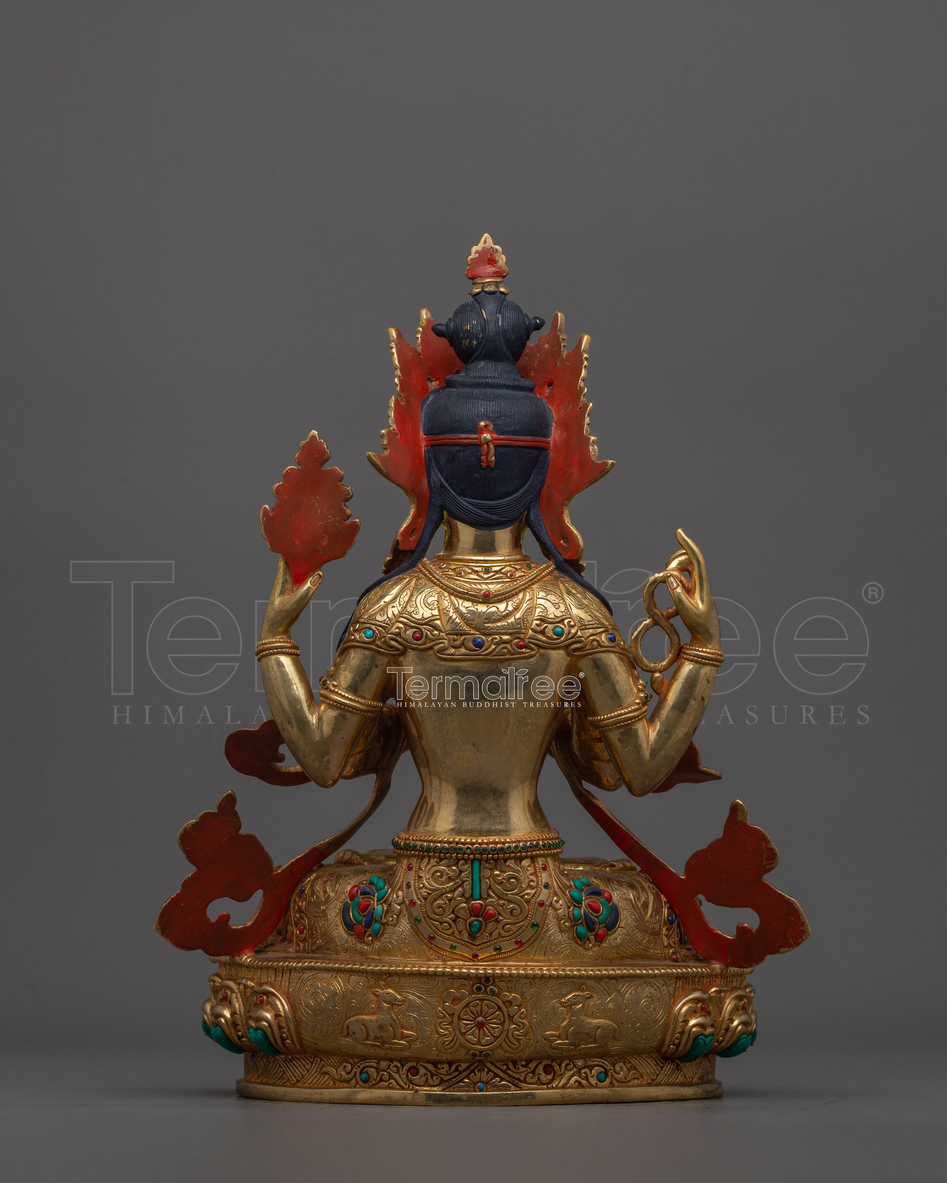 Gold Chenrezig Handmade Statue | Compassionate Boddhisattva Deity