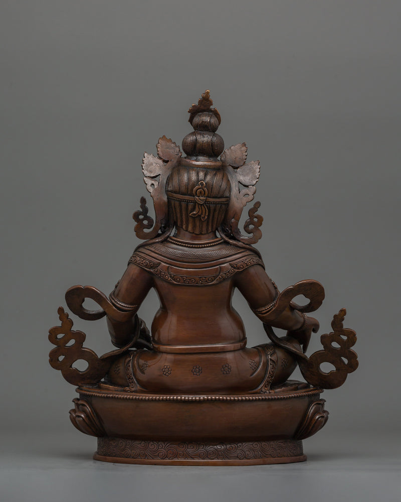 Tibetan Religious Dzambhala Statue | 12.6 Inch Oxidized Copper Art