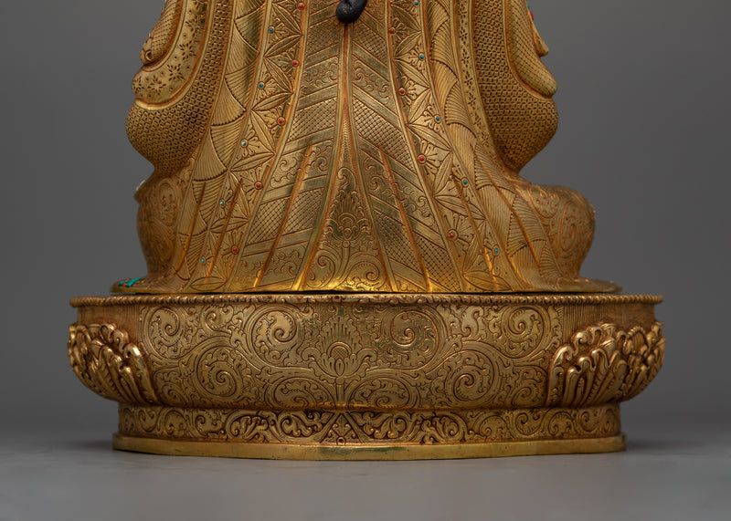 Guru Tsokye Dorje Gold Statue | Peaceful form of Guru Rinpoche