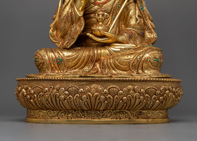 Guru Tsokye Dorje Gold Statue | Peaceful form of Guru Rinpoche