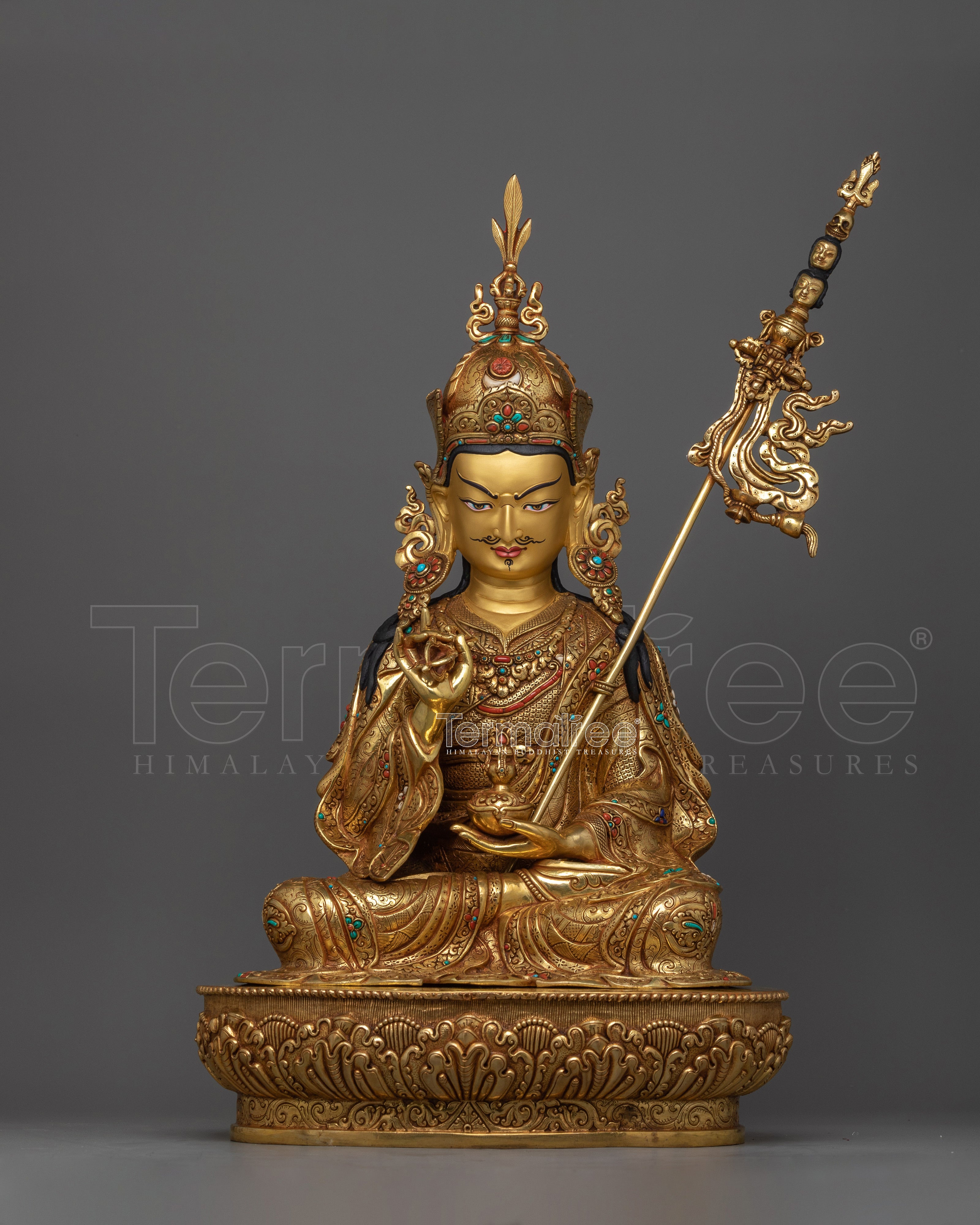 Guru Tsokye Dorje Gold Statue | Peaceful form of Guru Rinpoche