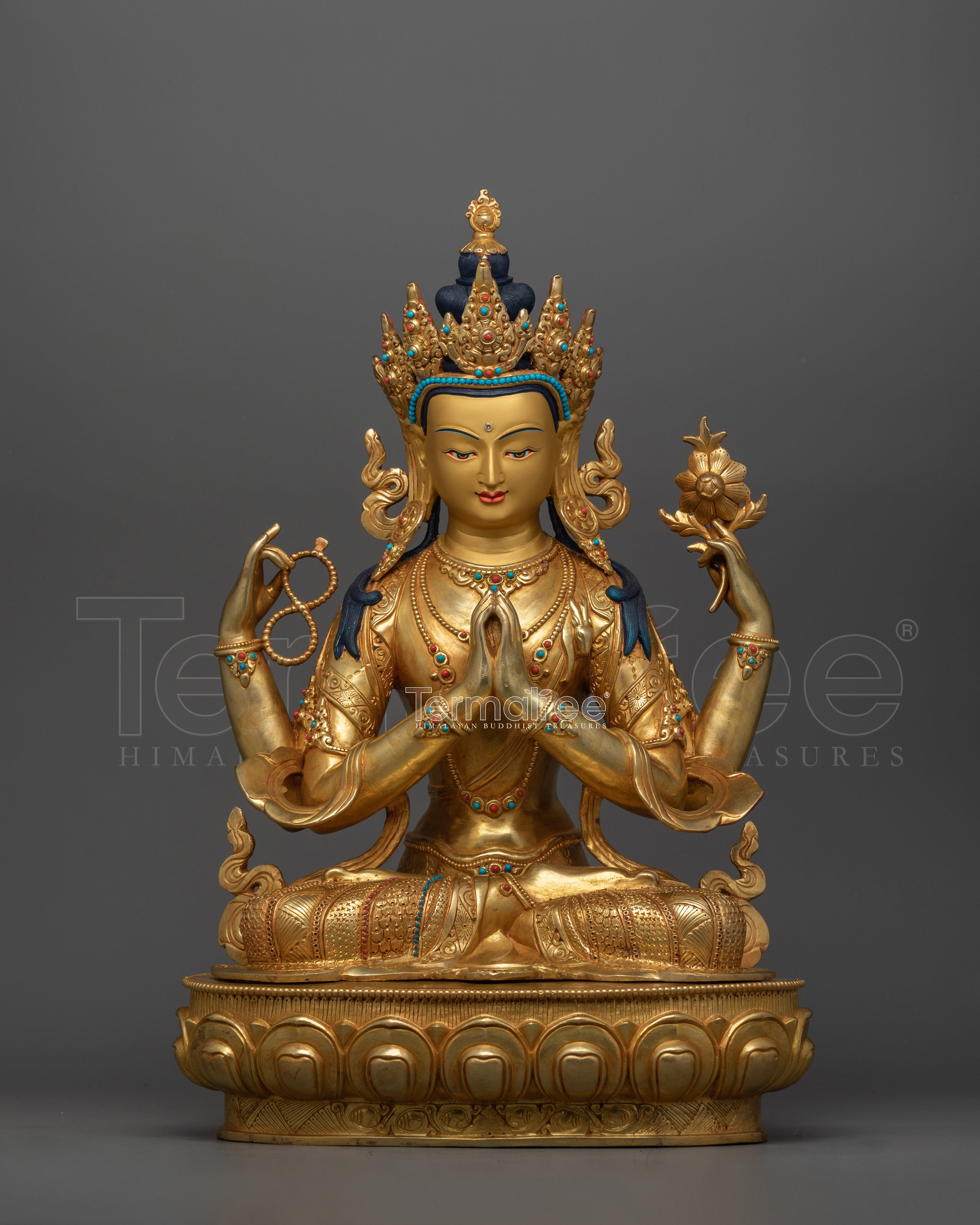 Tibetan four-Armed Buddhist Chenrezig Statue | Bodhisattva Deity of Compassion