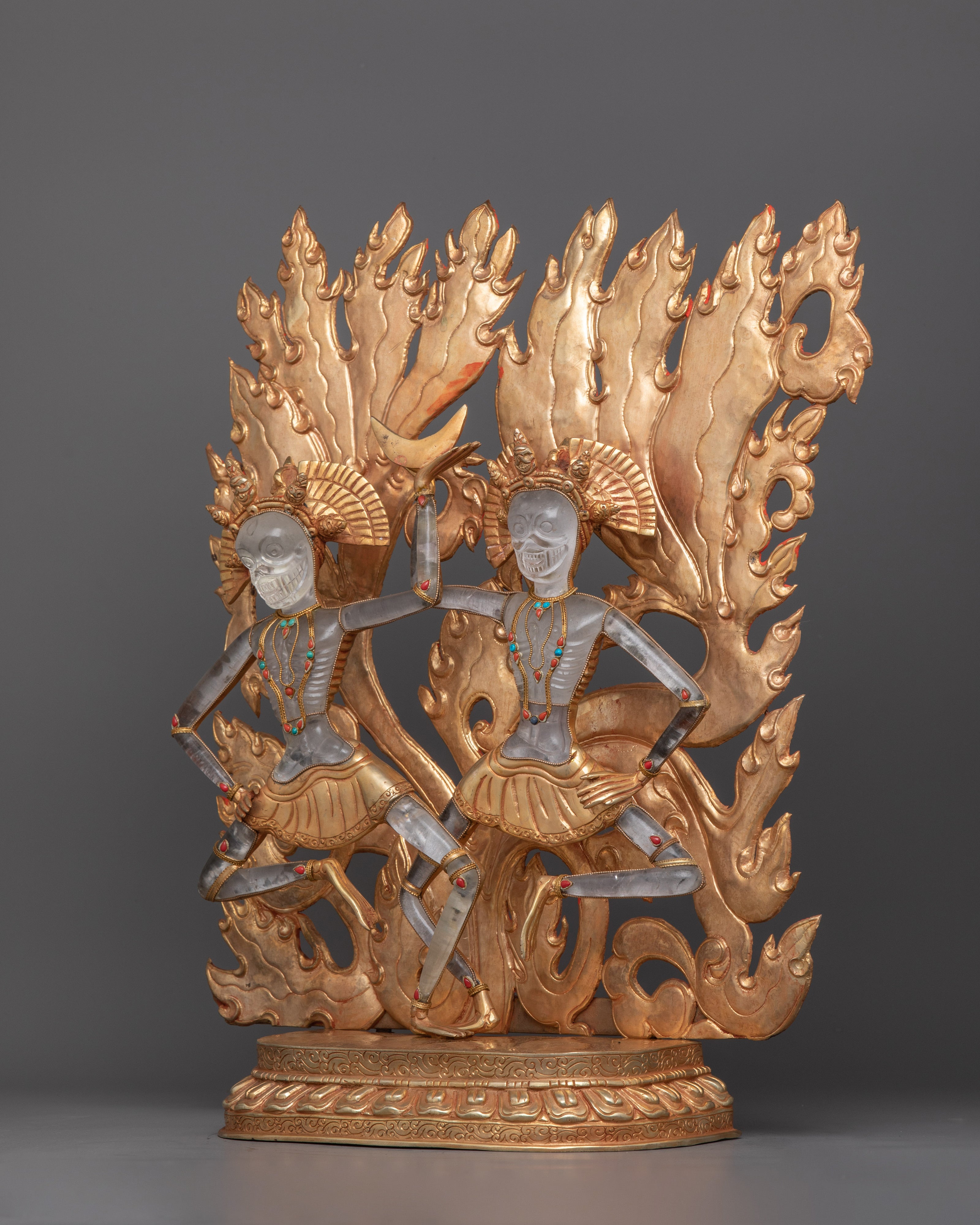 Chiti Pati Crystal Statue | Gold Electroplated Guardian Deities