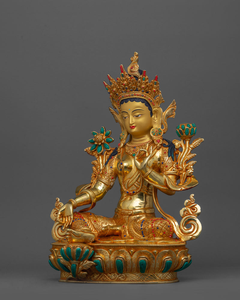 Green Tara the Compassionate Saviouress Sculpture | Symbol of Compassion and Healing