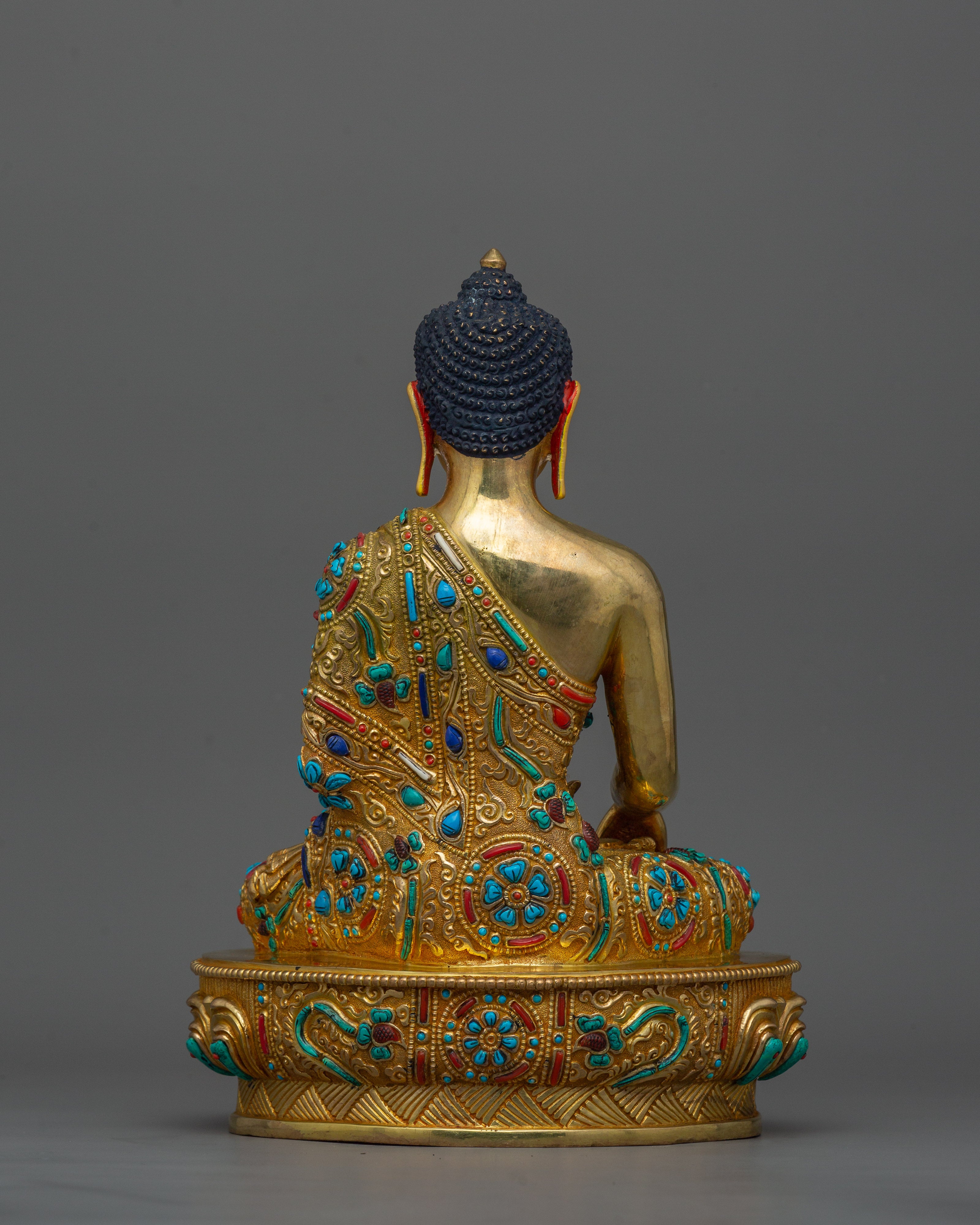 Shakyamuni Buddha adorned with Gemstone Statue | 24k Gold Gilded Sculpture