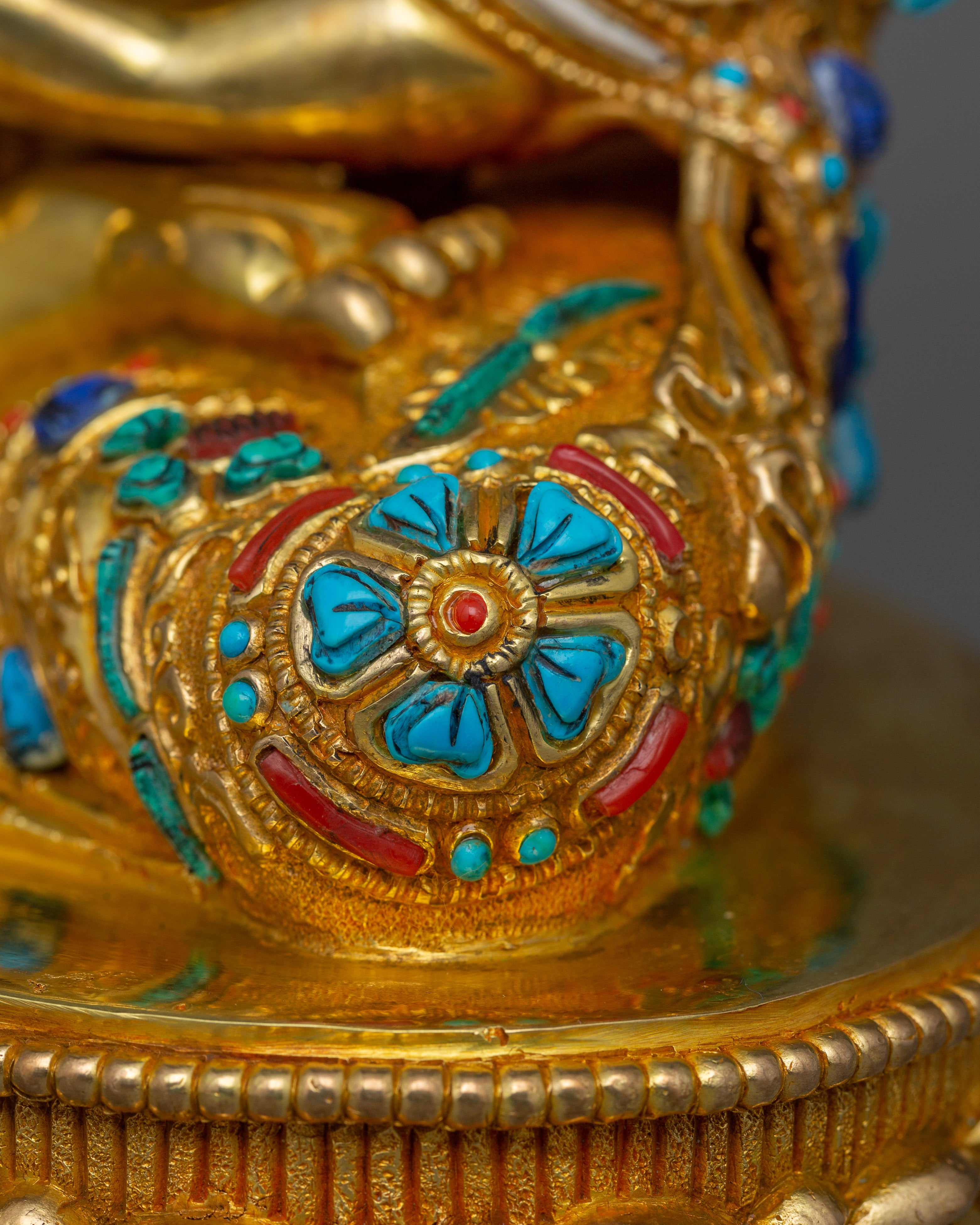 Shakyamuni Buddha adorned with Gemstone Statue | 24k Gold Gilded Sculpture