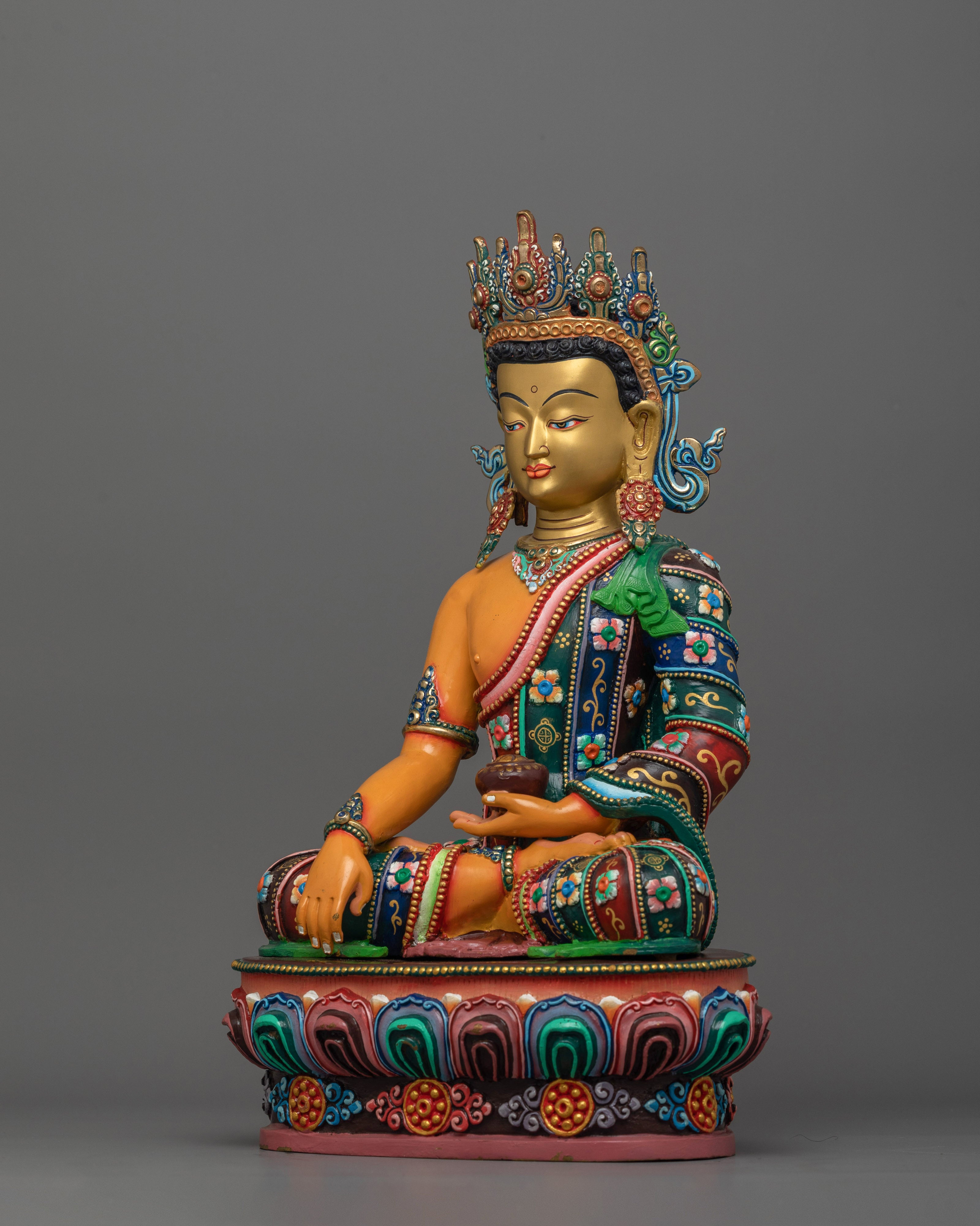 Colorful Crown Shakyamuni Buddha Statue | Handmade in Nepal