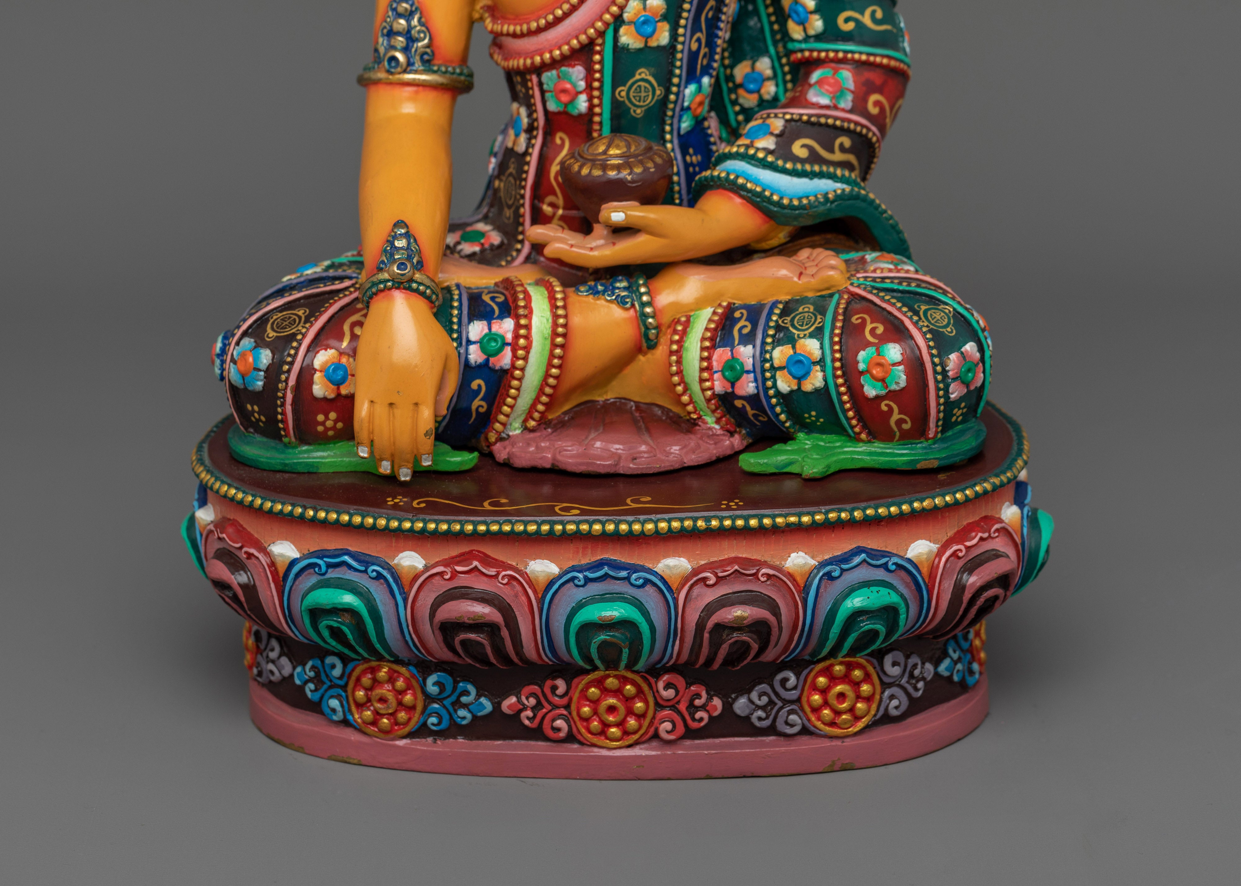 Colorful Crown Shakyamuni Buddha Statue | Handmade in Nepal