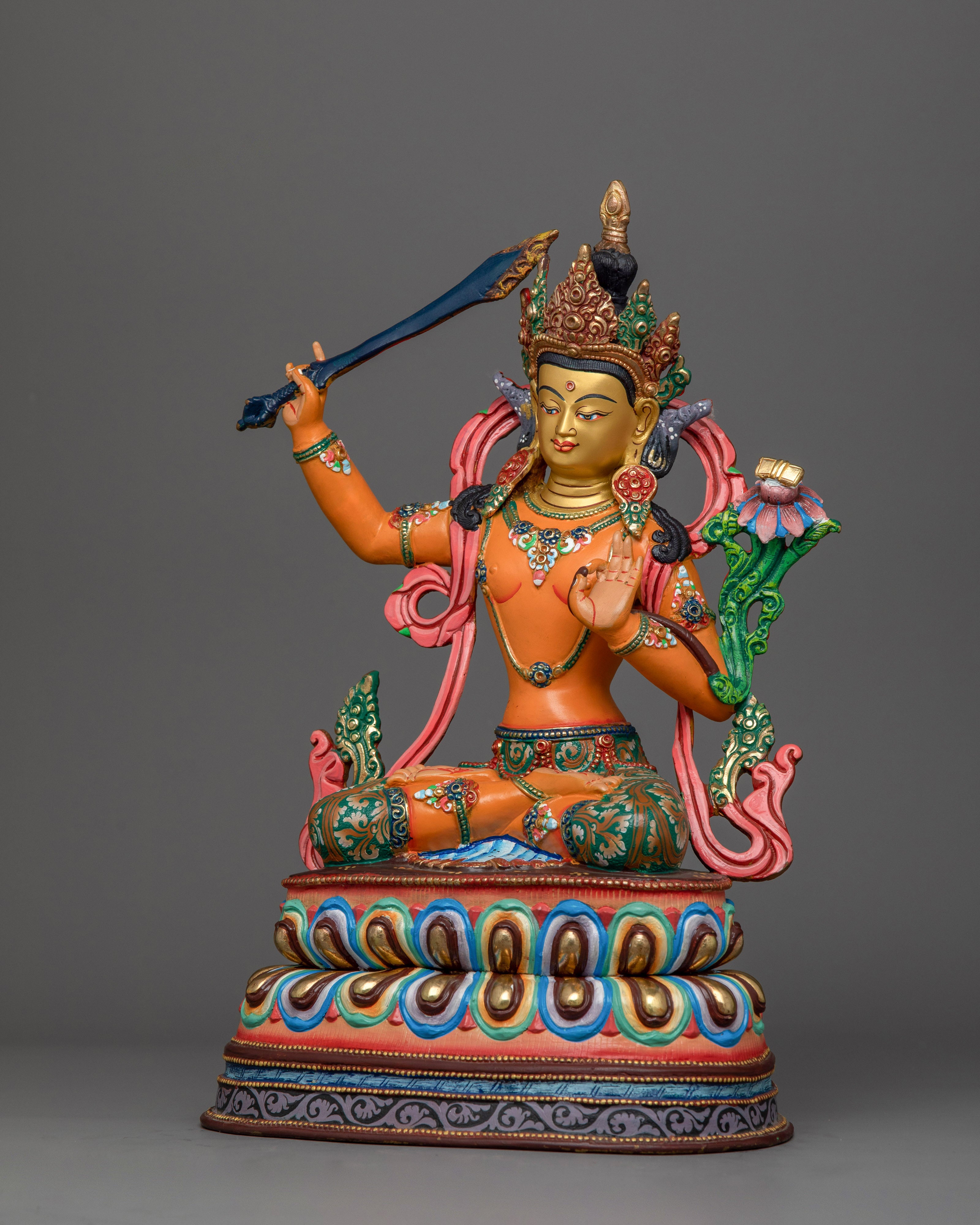 Colorful Statue of Manjushri | Handcrafted by Nepali Artists in Nepal
