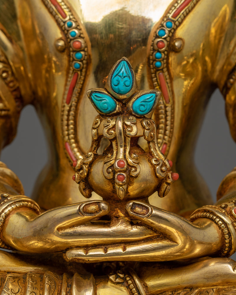 Golden Amitayus Buddha Statue for Shrine | An Exquisite, Handmade Sculpture