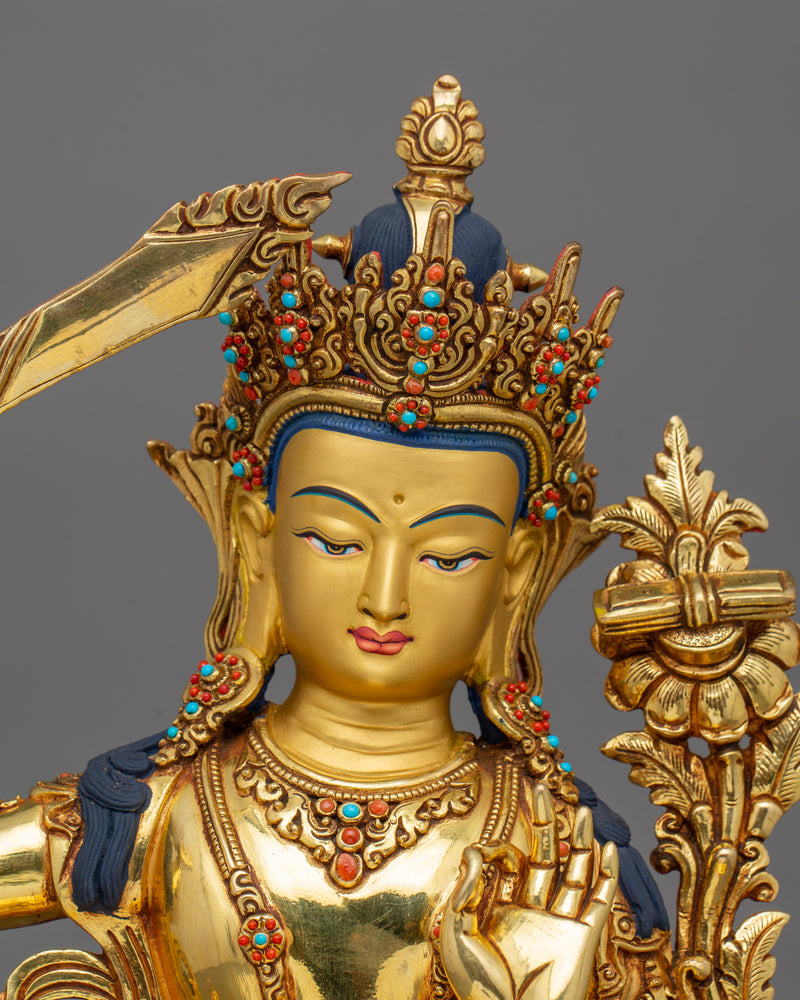 Golden Manjushri Buddha Statue | Wisdom Deity of Bodhisattva
