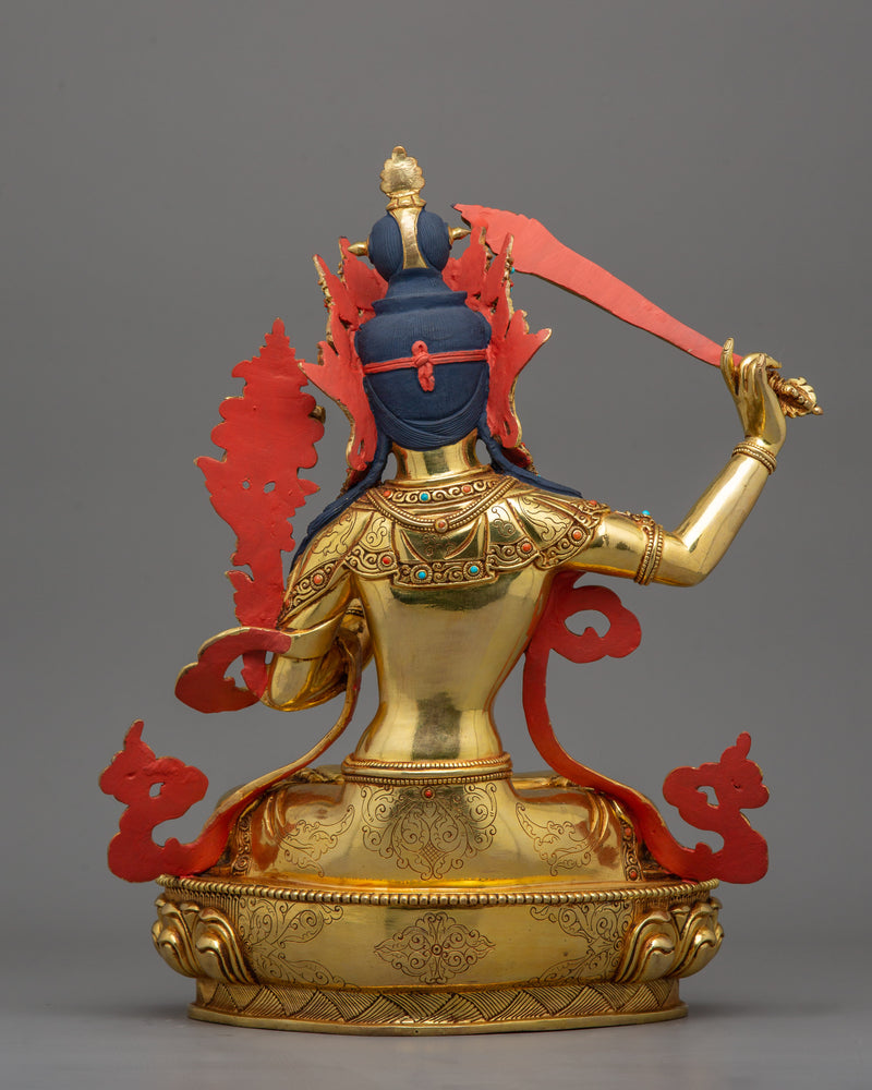 Golden Manjushri Buddha Statue | Wisdom Deity of Bodhisattva