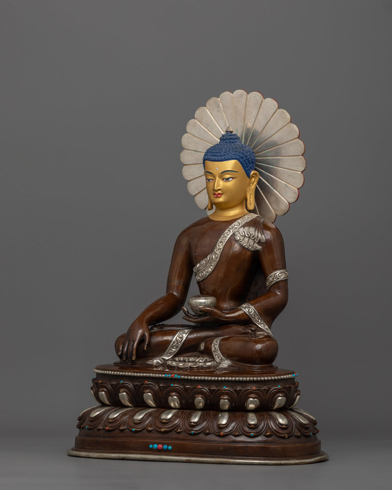 Ideal for Meditation Shakyamuni Buddha with Silver Halo | Perfect for Buddhist Shrine Decor