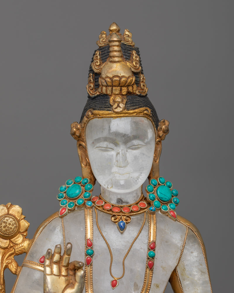 Crystal Avalokiteshvara Statue | Handcrafted  and Gold Electroplated Art