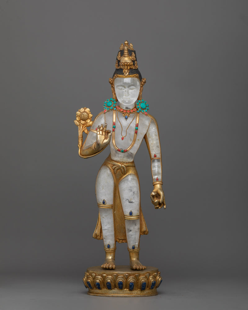 Crystal Avalokiteshvara Statue | Handcrafted  and Gold Electroplated Art