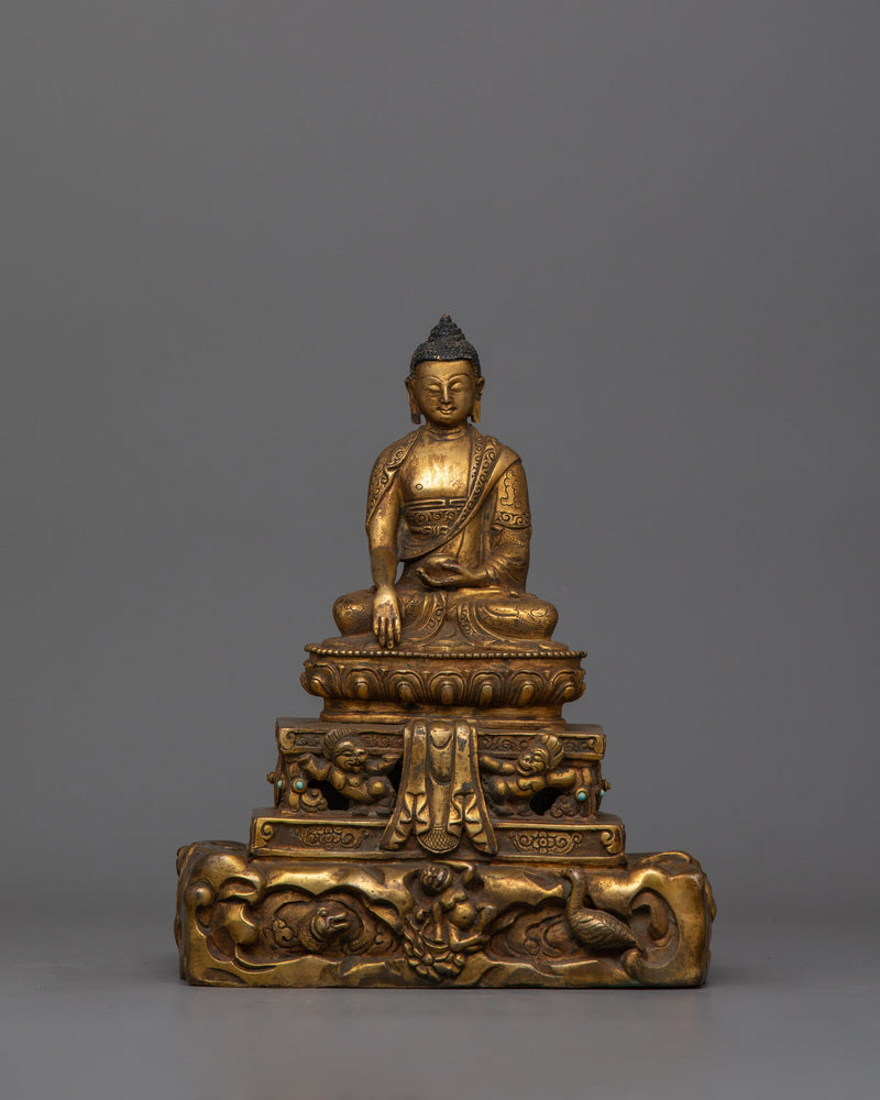 Gold Gilded Shakyamuni Buddha Statue | 15.7” Antique Finish for Spiritual Serenity