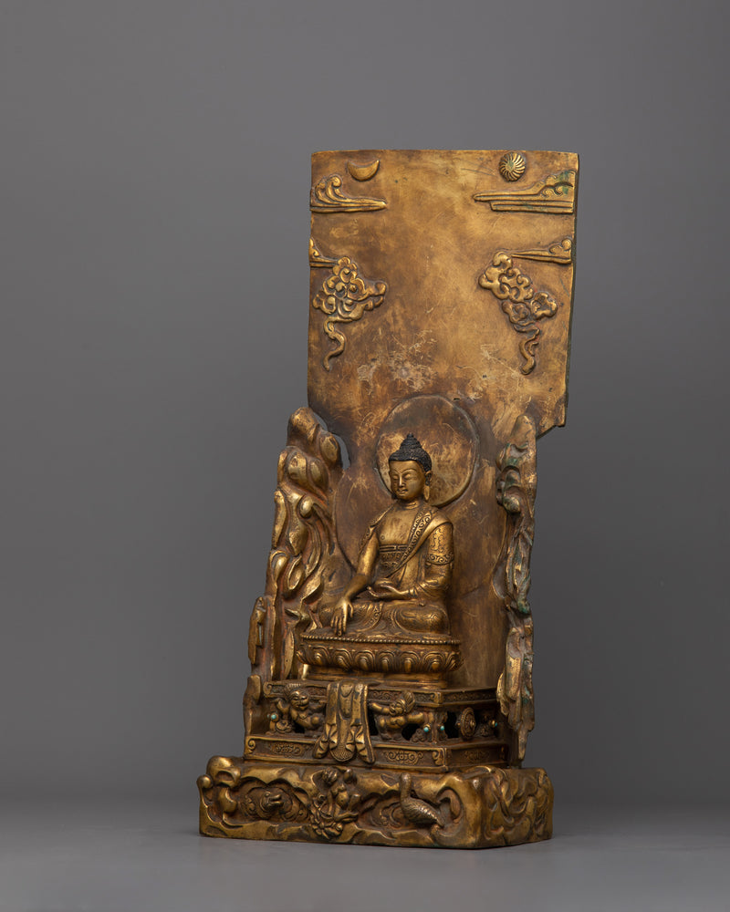 Gold Gilded Shakyamuni Buddha Statue | 15.7” Antique Finish for Spiritual Serenity