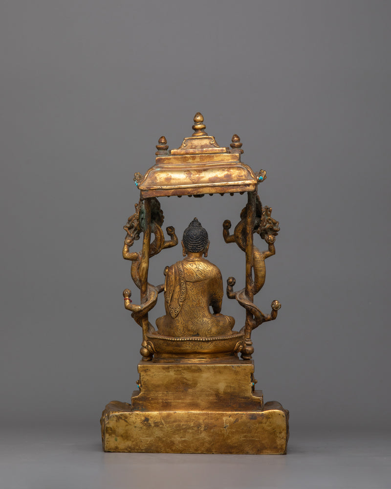 Gold Gilded Shakyamuni Buddha Statue | 15.7” Antique Finish for Spiritual Serenity
