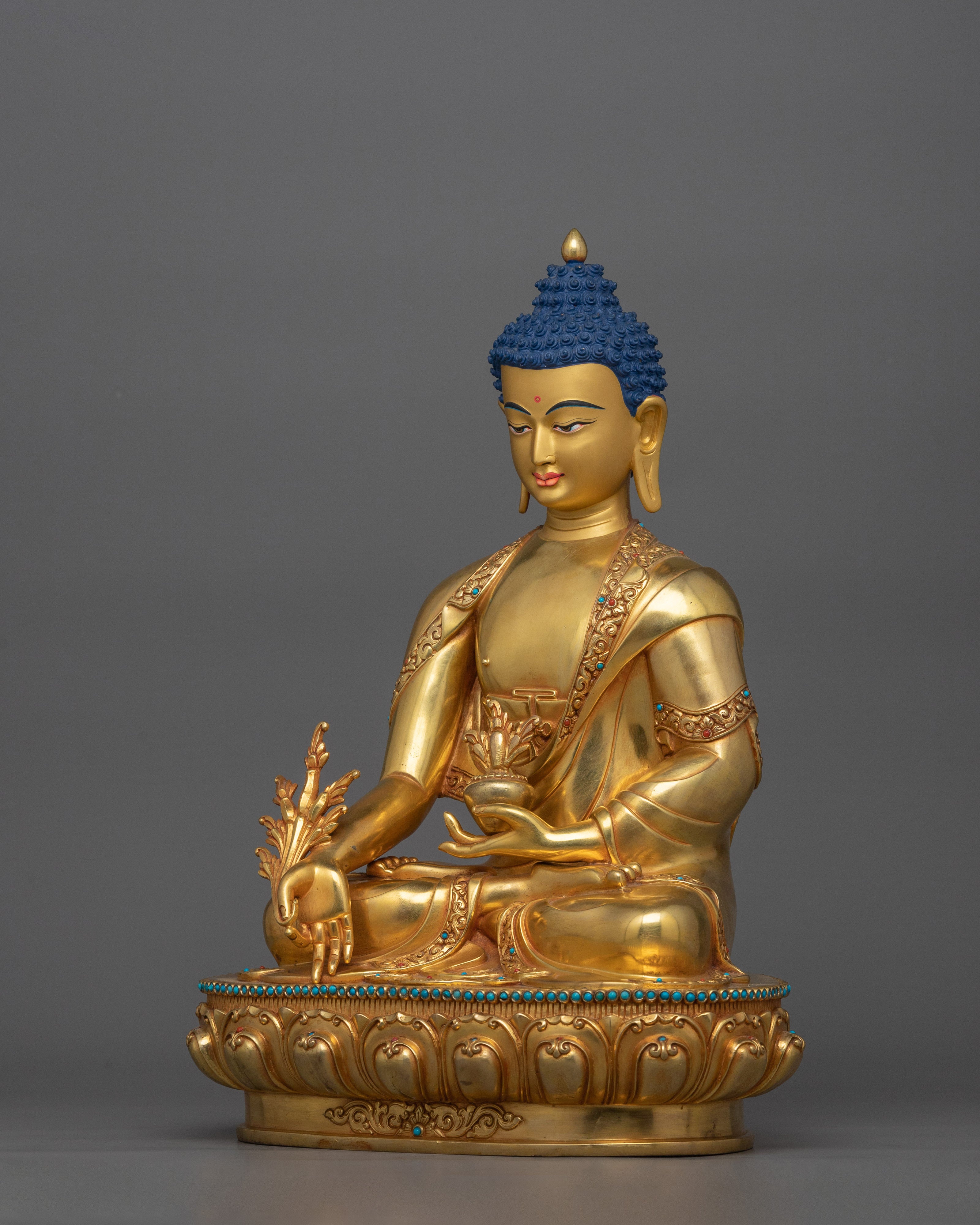 Healing Medicine Buddha Golden Statue | Handmade 24k Gold Gilded Sculpture