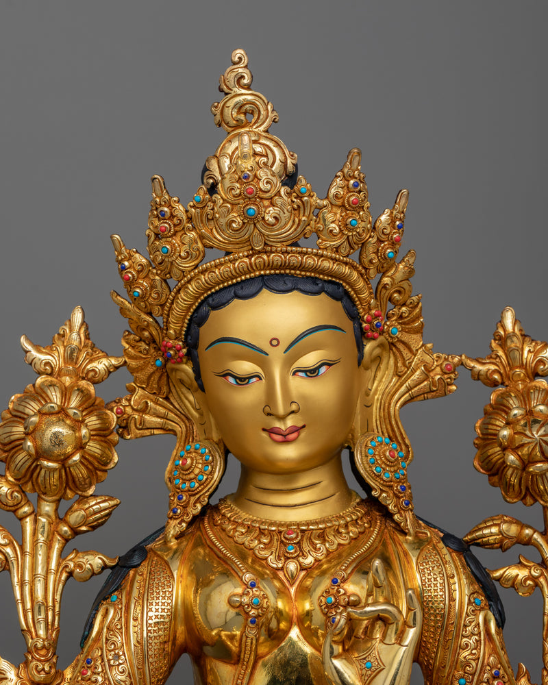 Green Ārya Tārā Statue | 19 Inch Feminine Graceful Sculpture of Female Buddha
