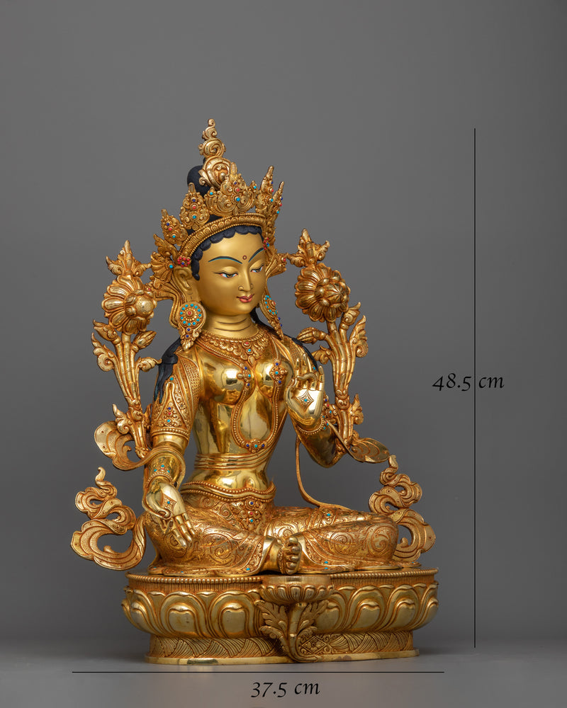 Green Ārya Tārā Statue | 19 Inch Feminine Graceful Sculpture of Female Buddha