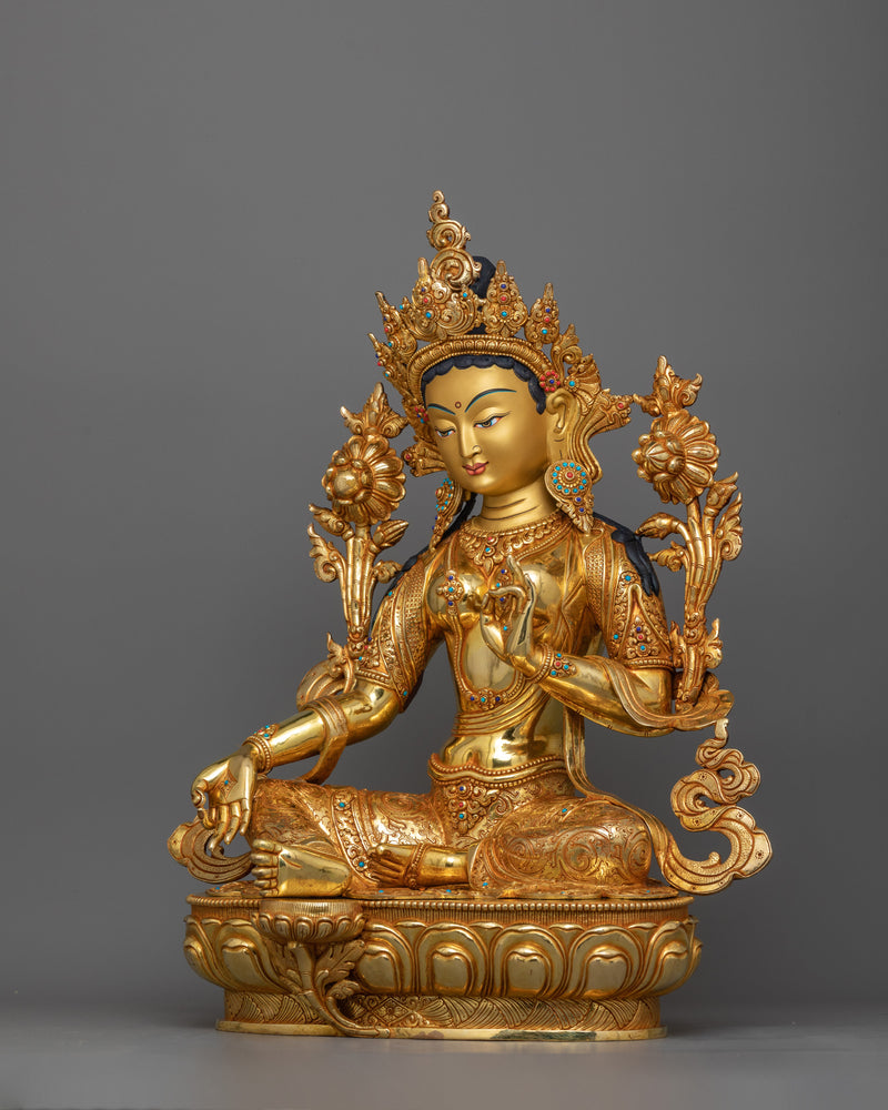 Green Ārya Tārā Statue | 19 Inch Feminine Graceful Sculpture of Female Buddha