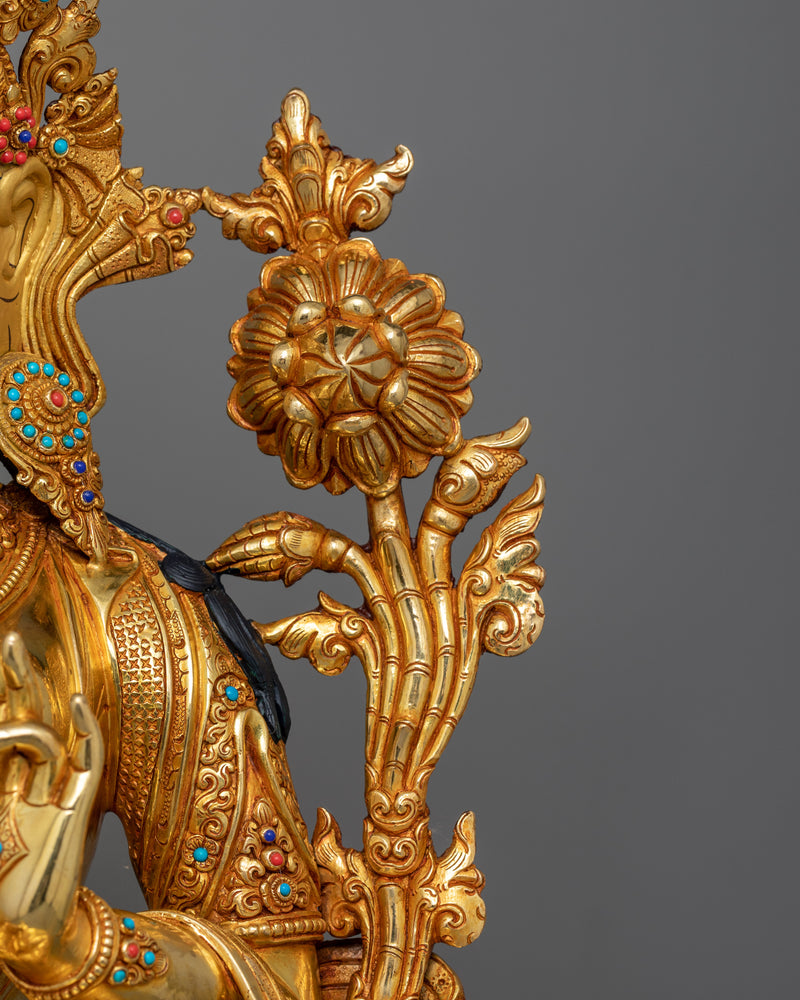 Green Ārya Tārā Statue | 19 Inch Feminine Graceful Sculpture of Female Buddha