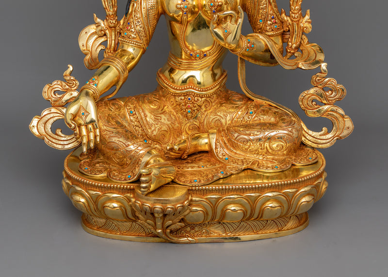 Green Ārya Tārā Statue | 19 Inch Feminine Graceful Sculpture of Female Buddha