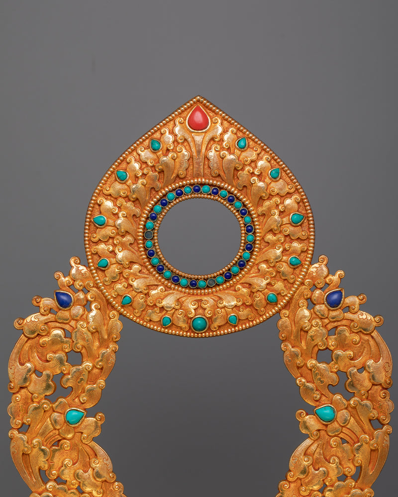 24 Karat Gold-Gilded Shakyamuni Buddha Statue | Gemstone-Studded Copper Art