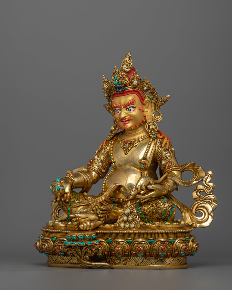 Gold-Gilded Jambhala Statue | Handcrafted Sculpture with Stone Citron