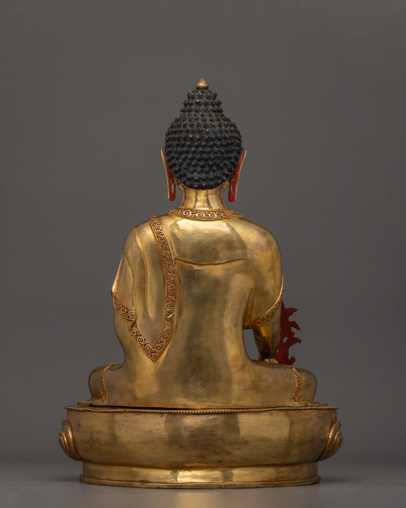 24k Gold Healing Deity Medicine Buddha Sculpture | Bhaisajyaguru Handcarved Statue
