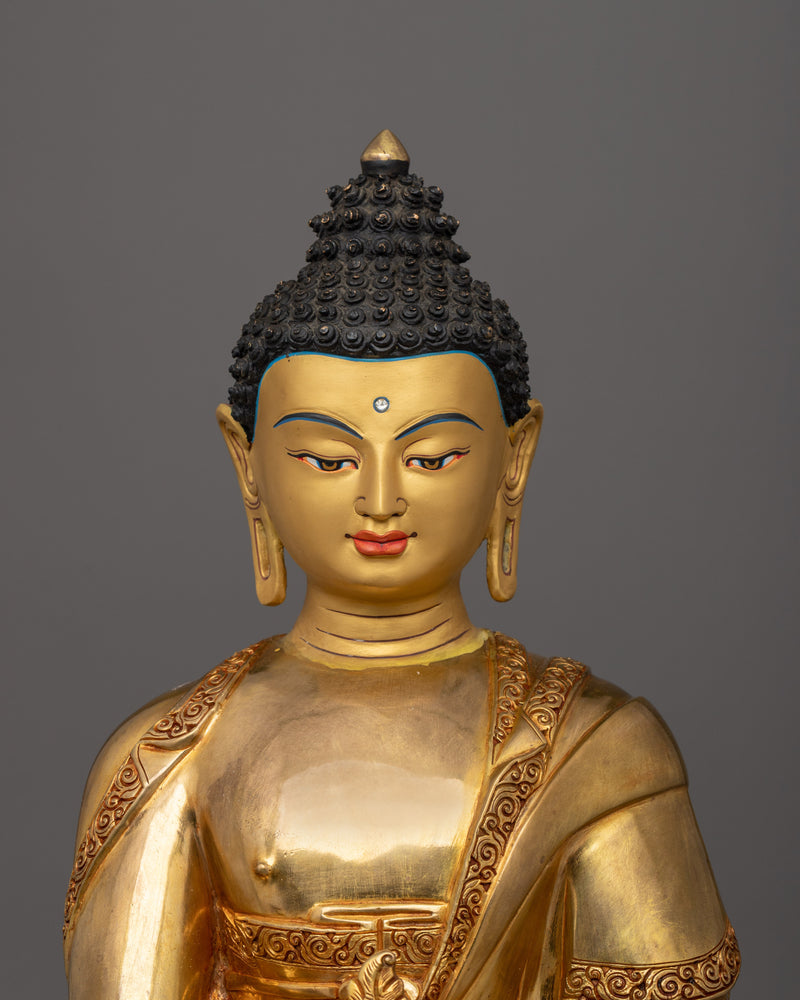 24k Gold Healing Deity Medicine Buddha Sculpture | Bhaisajyaguru Handcarved Statue